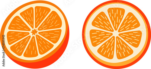 Two orange slices, showcasing the vibrant color and juicy texture of the fruit