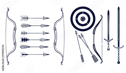 Vector silhouettes of the bow and arrow 