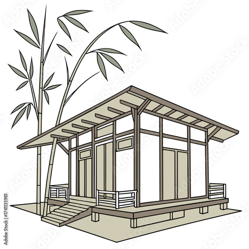 Modern minimalist house with bamboo and glass walls