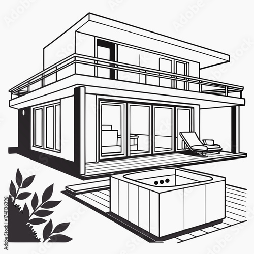 Modern Villa With Hot Tub and Deck Area architecture