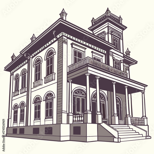 Ornate Victorian Mansion with Tower and Balcony house