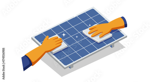 Isometric solar panel cleaning with hands and sponges
