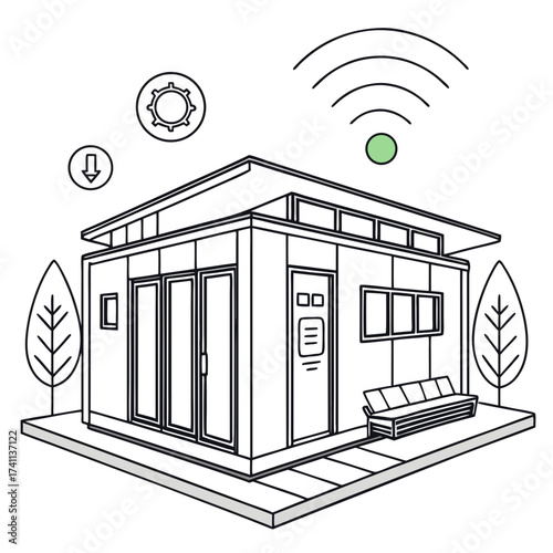 Outline of a modern tiny house with Wi- Fi symbol architecture