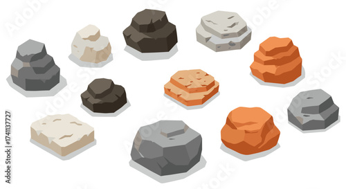 Colorful set of geometric rock formations in modern flat style