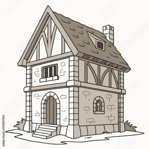 Sepia Toned Tudor Style House with Chimney building