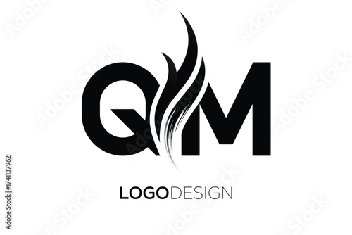 QM Creative Monogram Logo Design – Modern Abstract Letter Mark with Artistic Brush Stroke