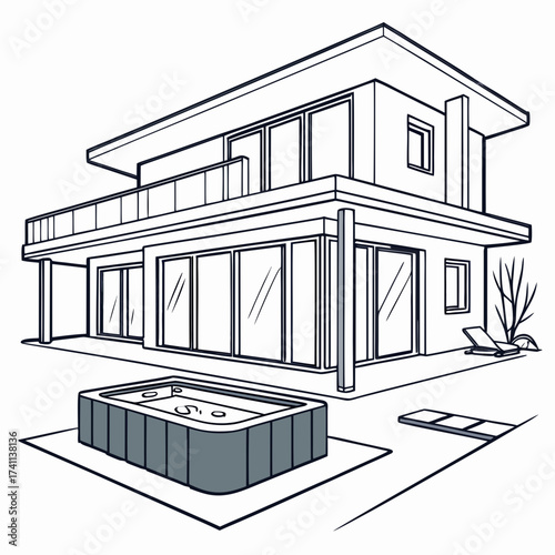 Sleek Modern Home With Jacuzzi and Balcony architecture