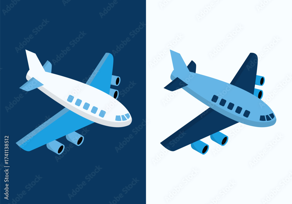 Naklejka premium Flat colored airplane icon in minimal style, perfect for travel, vacation, and transportation design.