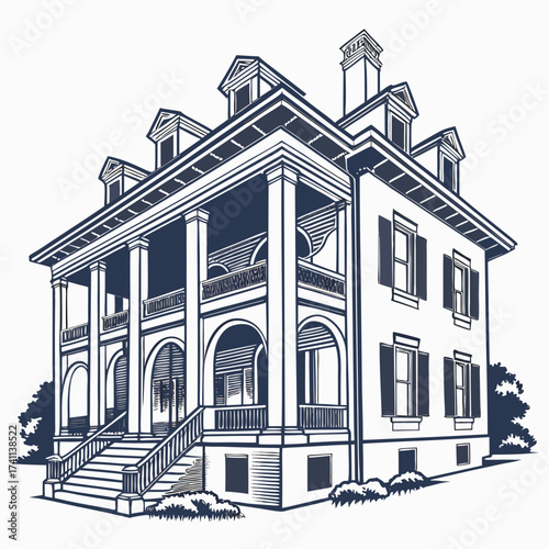 Southern colonial mansion with grand porch and columns