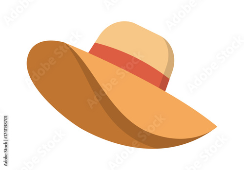 Beach hat flat colored vector icon, stylish summer accessory illustration for vacation and seaside trips.
