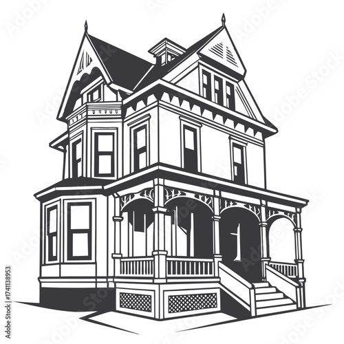 Stylized Victorian House Silhouette Illustration home