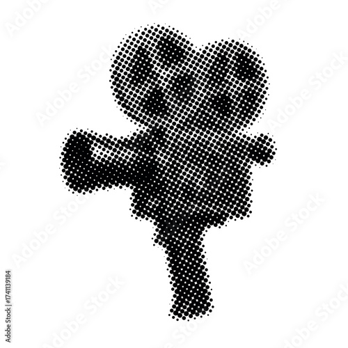 Vintage halftone style film camera silhouette with classic design