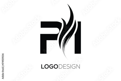 PI Creative Monogram Logo Design – Modern Abstract Letter Mark with Artistic Brush Stroke