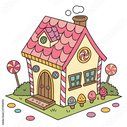 Whimsical Candy House with Lollipops and Ice Cream