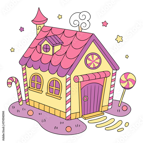 Whimsical Candy House with Lollipops and Stars gingerbread house