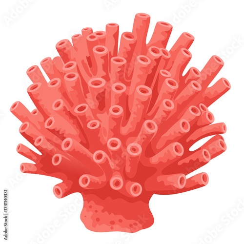 Coral Polyps structure in bright orange color with cylindrical shapes, transparent background, isolated, vector  