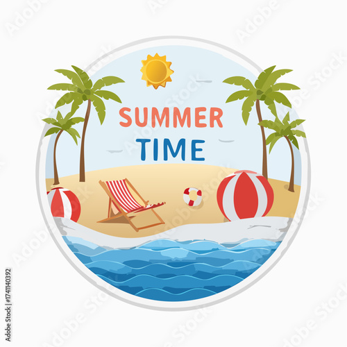 Summer time vector banner design. Paper cut style. vector illustration