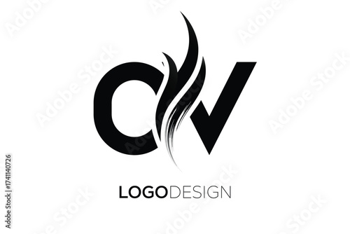 OV Creative Monogram Logo Design – Modern Abstract Letter Mark with Artistic Brush Stroke