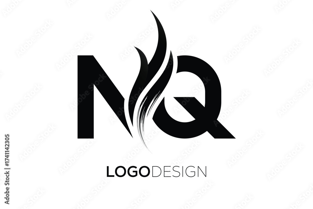 Obraz premium NQ Creative Monogram Logo Design – Modern Abstract Letter Mark with Artistic Brush Stroke