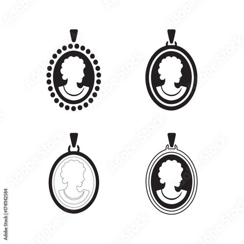 Cameo Pendant Solid Jewelry Icons Set