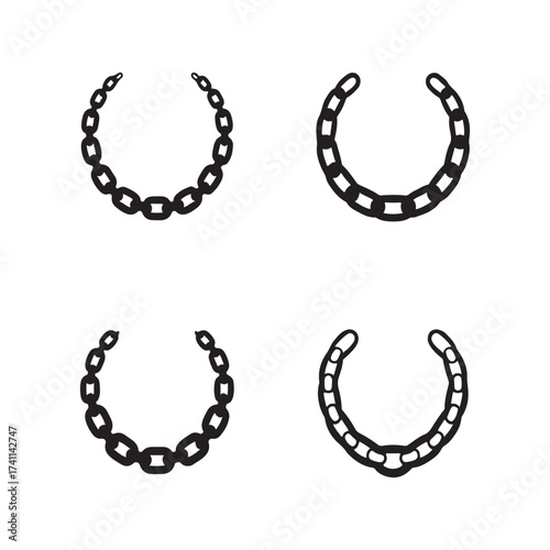 Chain Necklace Solid Jewelry Icons Set