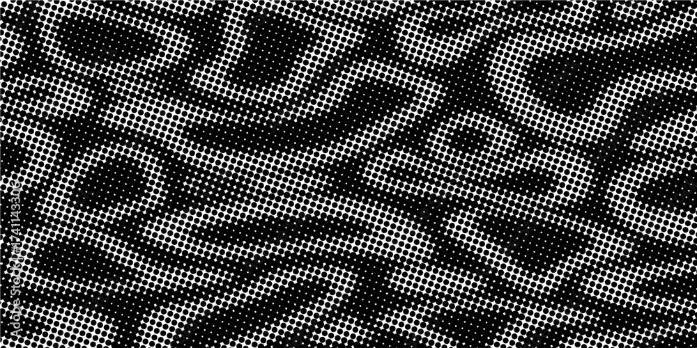 Grunge halftone black and white. Background pattern gray scale monochrome. Texture black and white vintage. Dark monochrome background for design