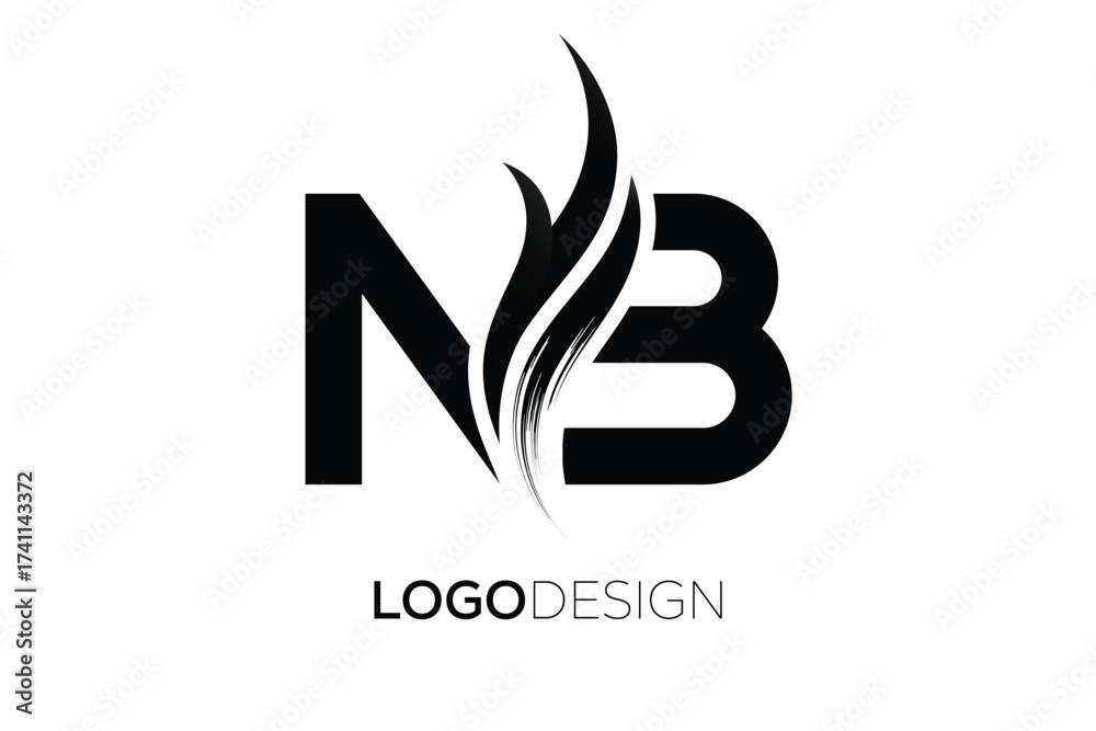 Fototapeta premium NB Creative Monogram Logo Design – Modern Abstract Letter Mark with Artistic Brush Stroke
