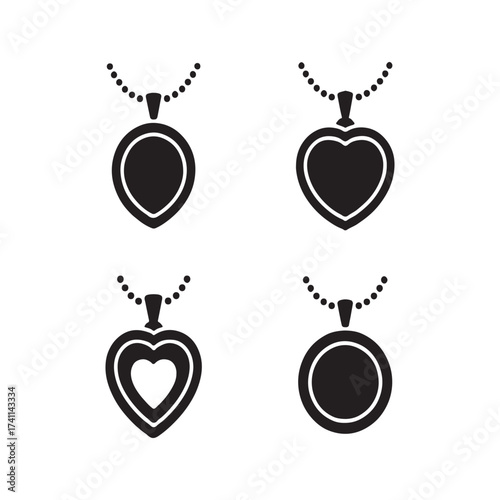Locket Necklace Solid Jewelry Icons Set