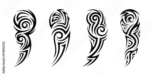 Collection of neo tribal shapes, sigilism tattoo elements. Gothic neo tribal tattoo. Gothic patterns in a modern design. Hand drawn vector design isolated on white background