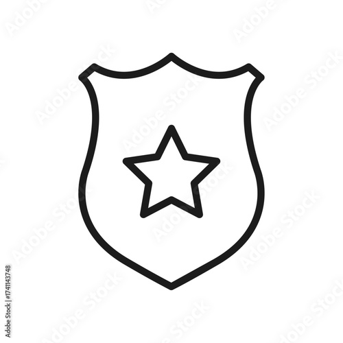 Police badge icon with star symbol representing law enforcement, security, and protection, suitable for safety, authority, crime prevention, and public service design projects
