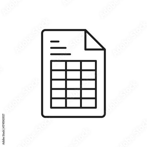 Spreadsheet document icon representing data, finance, and analytics, suitable for business reports, accounting, office work, database management, and financial planning projects