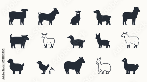 Diverse Silhouettes Collection of various animal shapes representing farm and wild creatures