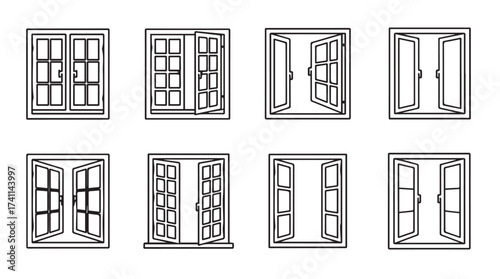 Collection of architectural window designs diverse styles detailed sketch renderings vector