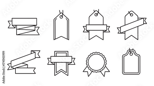 Set of hand drawn ribbon and tag icons for marketing and design projects vector