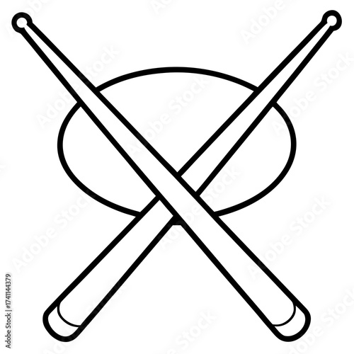 Bold drumsticks and a snare symbol creating a musical icon for musicians and bands alike