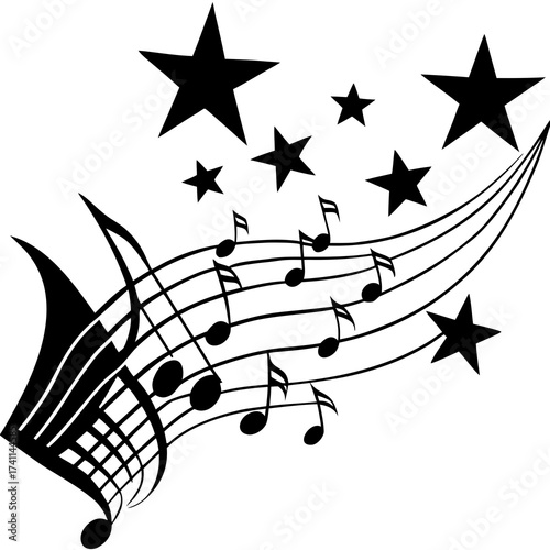 Enchanting musical notes dance among twinkling stars, creating a symphony of visual harmony