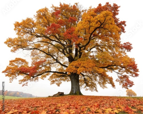 Wallpaper Mural Majestic autumn tree with colorful foliage on a misty morning landscape Torontodigital.ca