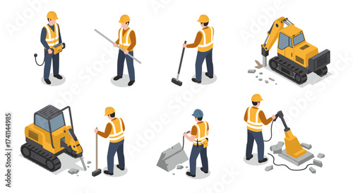 Wallpaper Mural Isometric construction workers and equipment on white background Torontodigital.ca