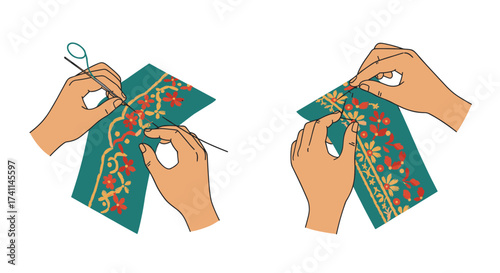 Hand embroidery techniques with colorful floral patterns