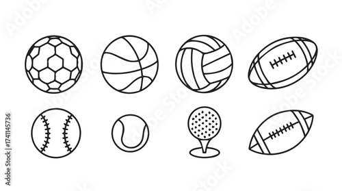 Collection of hand drawn sports balls diverse athletics equipment icons representing various games and competitions vector