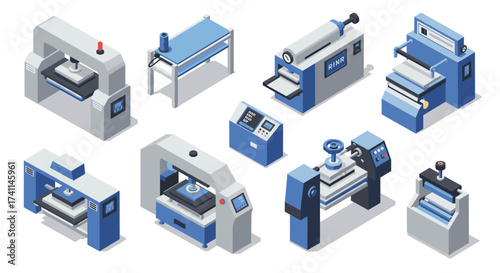 Isometric industrial machines collection for modern manufacturing design