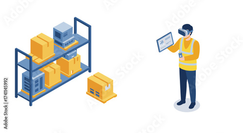 Isometric warehouse management with ar technology and inventory shelving
