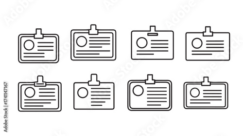 Set of eight hand drawn identity badge icons with clips for professional and corporate use vector