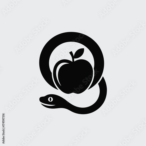 Stylized black snake coiled around an apple