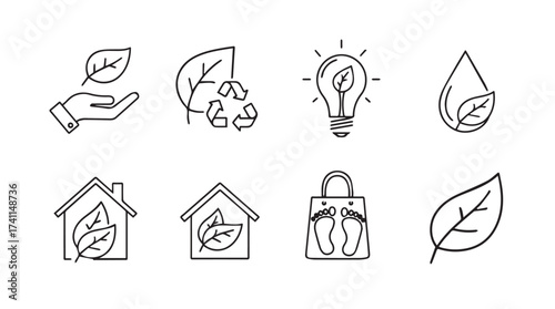 Set of hand drawn icons representing ecology sustainability and environment care concepts vector