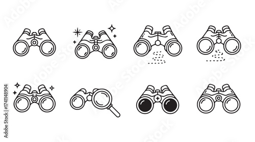 Drawn binoculars set various designs isolated on vector