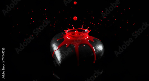 Dark Cinematic Close-up of Black Heart and Red Blood Splash