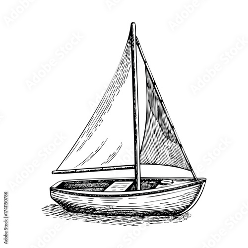 Sailboat illustration in vintage monochrome sketch style