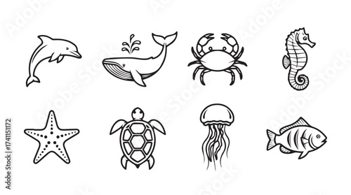 Charming hand-drawn aquatic animals collection delighting children and ocean lovers vector