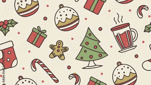 A seamless Christmas-themed pattern illustration. Modern abstract design for paper, covers, fabric, interior decor, and other applications. 